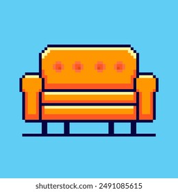 Vector Illustration of sofa with Pixel Art Design, perfect for game assets themed designs