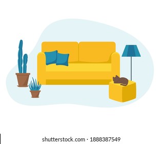 Sofa für Vektorgrafik, Couch und Blumen, flach