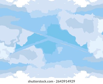 Vector illustration of a soft blue abstract sky with layered cloud formations in various tones of blue. This minimalist background design is perfect for web banners, nature-themed designs