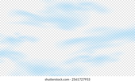 Vector illustration. Soft blue color clouds layer on transparent background. Light, airy design backdrop. Graphic elements for web banner. Realistic cloudy sky with copy space for text