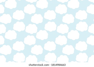 vector illustration soft blue sky cloud repeat seamless pattern doodle cartoon style. Great for fabric packaging wallpaper background