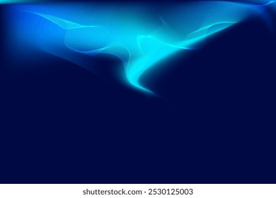 Vector illustration. Soft curves in shades of blue and teal dance together in flowing digital wave, evoking serene and dynamic feeling of movement. Concept of digital art, modern backgrounds.