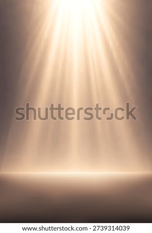 Vector Illustration of Soft golden light rays shining from above onto empty stage creating divine spiritual abstract background, light, rays, glow, spotlight, golden, background, abstract, spiritual, illumination, vector, cosmic, space, template, stage, product, marketing, presentation, highlight, sun, celebration, blessing, heaven