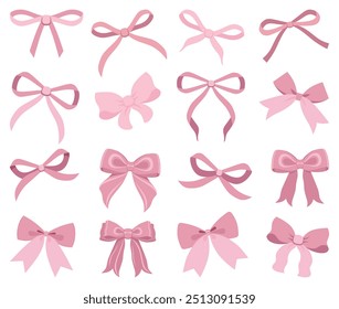 Vector illustration of soft pink vintage bow. Bow for girly hair decor, flat icons. Ribbons isolated. Trendy girls accessories. Cute hairstyle elements collection