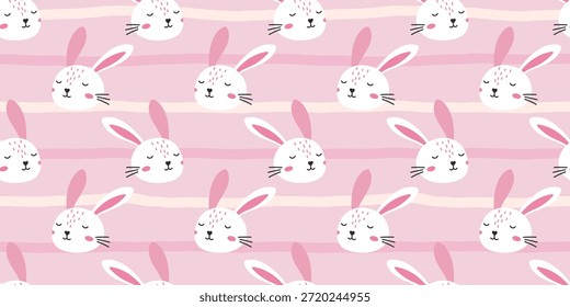 Ilustração vetorial de padrão suave e doce de coelho sem emenda com delicados elementos botânicos, ideal para roupa de cama de crianças, impressões de berçário e elegantes artigos de papelaria primavera