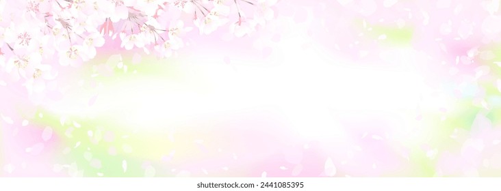 Vector illustration of soft and vague cherry blossoms and fresh greenery