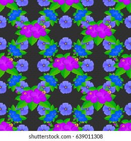 Vector illustration. Soft watercolor hibiscus flower print ~ seamless pattern on a gray background.