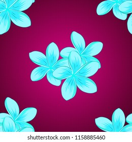 Vector illustration. Soft watercolor plumeria flower print ~ seamless pattern in purple, blue and red colors.