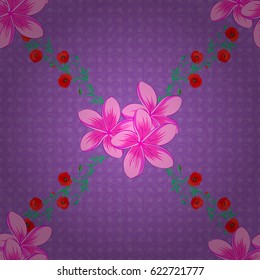 Vector illustration. Soft watercolor plumeria flower print ~ seamless pattern on a violet background.