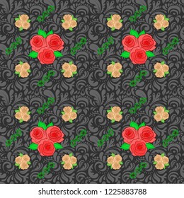 Vector illustration. Soft watercolor rose flower print ~ seamless pattern in green, beige and gray colors.