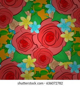 Vector illustration. Soft watercolor rose flower print ~ seamless pattern on a yellow background.