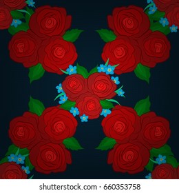 Vector illustration. Soft watercolor rose flower print ~ seamless pattern on a blue background.