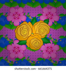 Vector illustration. Soft watercolor rose flower print ~ seamless pattern on a violet background.