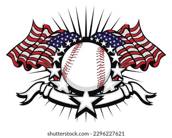 Vector Illustration of Softball or Baseball with flags 