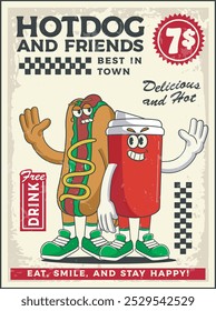 Vector Illustration of Softdrink and Hotdog with Cute Food Vector Illustration Available for Poster Food