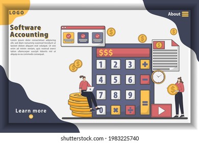 Vector illustration software accounting landing page concept. Business accounting, Finance management, Income tax, Invoice. Web page design for website and mobile website