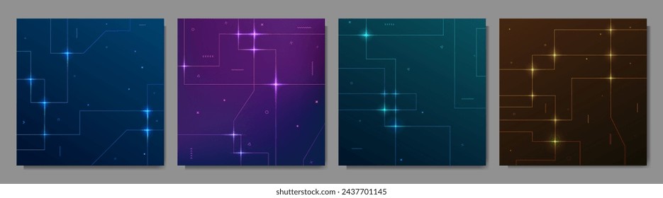 Vector illustration. Software programming concept. Glowing lines and dots. Digital technological background. Design for web banner, website template. Memphis pattern composition