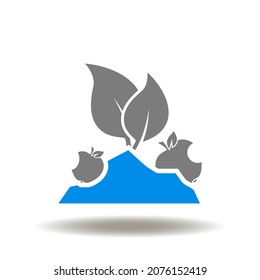 Vector illustration of soil pile with a rotten apples and leaves. Icon of humus, mold. Symbol of rot, composting.