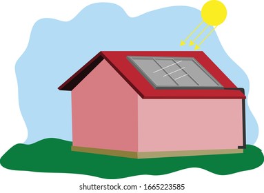 Vector Illustration of a Solar Energy Panel on The Roof, Solar Cell, Eco Energy