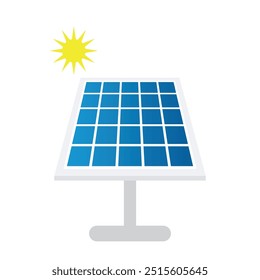 Vector Illustration of Solar Energy Panels Installation with Bright Sun - Renewable Solar Power Concept