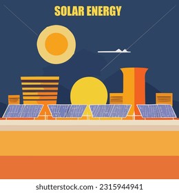 Vector illustration of solar energy. Sollar pannels. Sollar cells