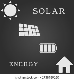 Vector illustration of solar house electrification system on dark background.