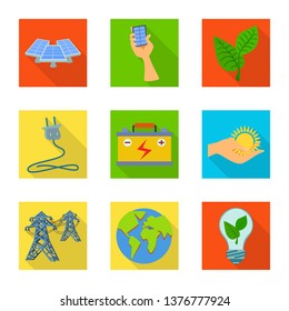 Vector illustration of Solar and panel sign. Set of Solar and green stock symbol for web.