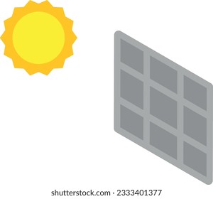 Vector illustration of a solar panel and a sun. Renewable energy.