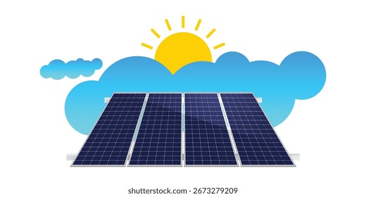 Vector illustration of a solar panel under blue glowing light, representing futuristic renewable energy technology. Suitable for eco-friendly, sustainable energy, and clean power themes.