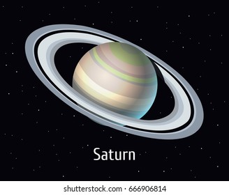 Vector illustration Solar System object: Saturn on space background