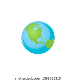 Vector illustration of solar system planet Earth in flat style - abstract globe world map for astronomy and outer space exploration or environment protection concept isolated on white background.