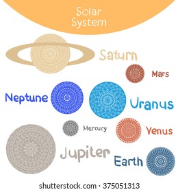 Vector illustration, solar system. Planets from our solar system