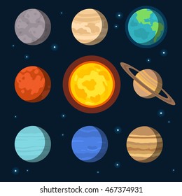 Vector illustration of the solar system planets, isolated on background.