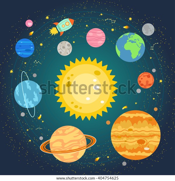 Vector Illustration Solar System Planets Around Stock Vector