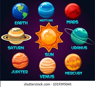 Vector illustration of the of the solar system planets(earth,neptune,mars,uranus,saturn,jupiter,venus,mercury)isolated on background