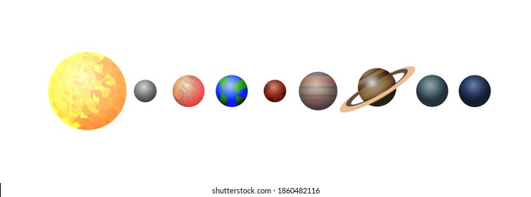Vector illustration of the solar system planets,signed with the names of the planets, isolated on white background