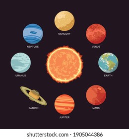 Vector illustration of solar system showing planets around the sun