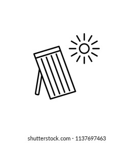 Vector illustration of solar thermal panel. House heating system. Line icon isolated on white background.