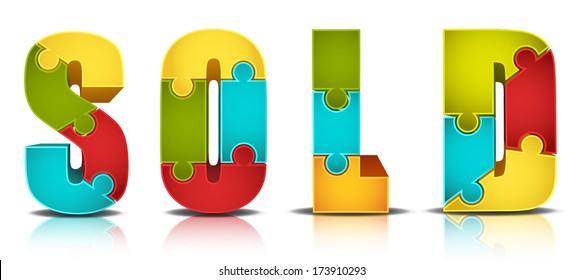 Vector illustration of "sold" word made by puzzle. 