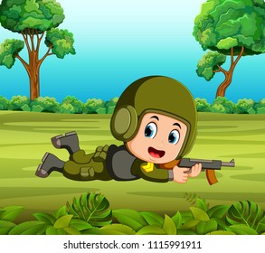 vector illustration of Soldier in action