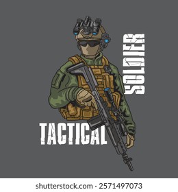 vector illustration of soldier with armor and tactical helmet