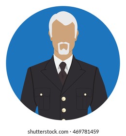 Vector illustration of soldier, commander, major general in military uniform, warpaint. Captain jacket with tie