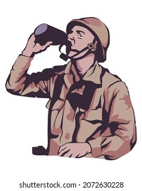 vector illustration of soldier is drinking a water