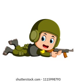 vector illustration of soldier with a gun in action