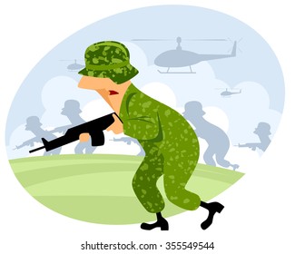 Vector illustration of a soldier with machine gun