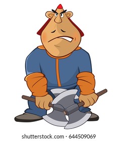 Vector Illustration of a Soldier Mongol. Cartoon Character 