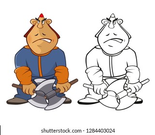 Vector Illustration of a Soldier Mongol. Coloring Book Cartoon 