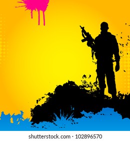 Vector illustration of a soldier on an abstract background