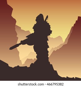 vector illustration soldier with a rifle in a post-apocalyptic style