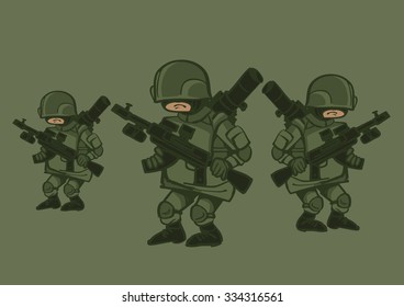 Vector illustration of soldiers special forces green men. Caricature.